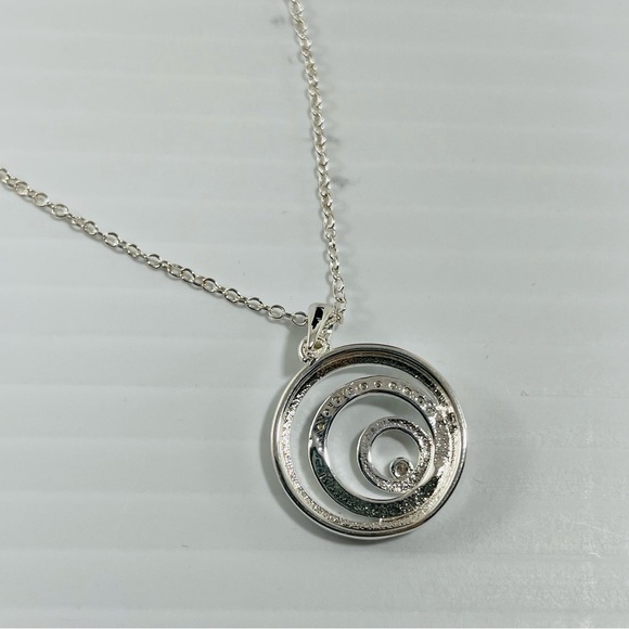 Silver Circle Round Layer Pendant Necklace Chain Big Medallion Modern Unique New - Picture 4 of 7